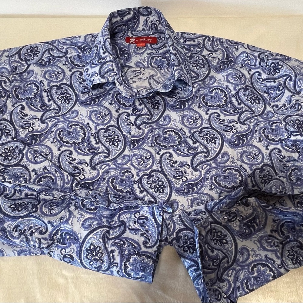 R By Report Collection Long Sleeve Dress Shirt Paisley Large French Cuff ( READ)
